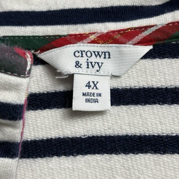 Crown & Ivy Sweatshirt 4X Blue Stripe Plaid Tab Collar Colorful Cozy Contrast - Picture 4 of 7